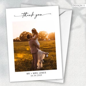 パーソナライズされた結婚式のサンキューカード | 写真とメッセージをカスタマイズ