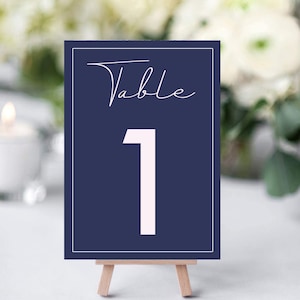 Cartes de numéro de table de mariage classiques bleu marine, nom de table, numéro de table pour décoration de mariage
