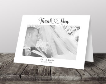 Thank You Card With Photo, Personalised Wedding Thank You Cards, Folded Thank You Cards