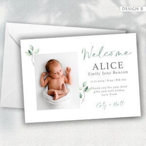 Tarjetas de agradecimiento personalizadas para bebé y anuncio de nacimiento - Eucalipto