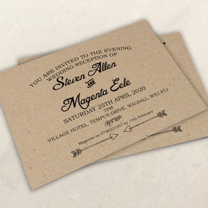 Retro Kraft Hochzeitseinladungen | für Tag & Abend einlädt | Vintage Briefpapier | Individuell gedruckte Hochzeitskarten