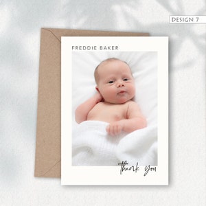 Simple Personalised New Baby Thank You Cards, Photo Birth Announcement image 2