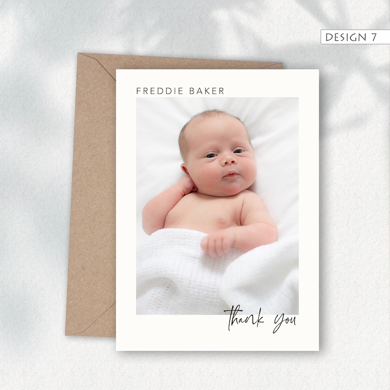 Simple Personalised New Baby Thank You Cards, Photo Birth Announcement 7