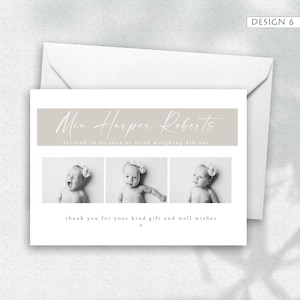 Neutrale bedankkaarten voor baby's, bedankkaart met foto, gepersonaliseerde bedankkaarten, babykaartjes