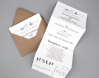 Printed Script Elegance Folded Concertina Wedding Invites Day Or Evening Reception Invites