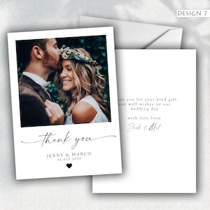 Tarjetas de agradecimiento de boda personalizadas con foto y sobres
