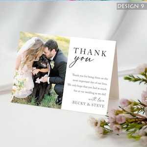 Gefaltete Hochzeits-Dankeskarten mit Foto, personalisierte Dankesnotizen, einfache Hochzeitskarte