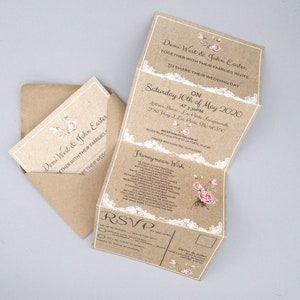 Invito a fisarmonica in pizzo e rosa Inviti Inviti personalizzati Inviti per matrimonio