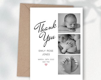 Carte de remerciement avec photo, cartes de remerciement personnalisées, faire-part de naissance, lot de cartes de remerciement pour bébé, carte de nouveau-né, merci