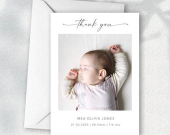 Cartes de remerciement personnalisées pour nouveau-né, mots de remerciement avec photo, cartes de remerciement personnalisées, faire-part de naissance avec photo