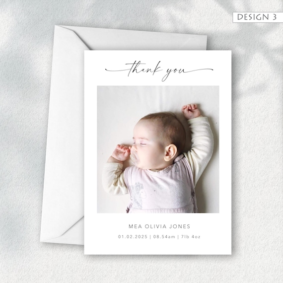 Personalised New Baby Thank You Cards, Photo Thank You Notes, Personalised Thank You Cards, Photo Baby Announcement Newborn Cards