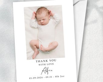 Gepersonaliseerde bedankkaartjes voor een pasgeboren baby, geboorteaankondiging, fotokaartjes