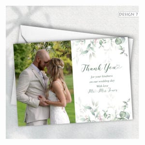 Cartes de remerciement eucalyptus, carte de remerciement de mariage avec photo, carte photo de remerciement, cartes de remerciement personnalisées