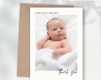 Biglietti di ringraziamento classici per neonati personalizzati, biglietti di annuncio di nascita con foto