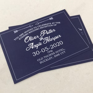Faire-parts bleu marine rétro pour un mariage ou une soirée
