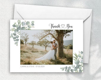 Eucalyptus Greenery Photo Wedding Thank You Cards Thank You Photo Card, Personalised Thank You Cards, Simple Thank You