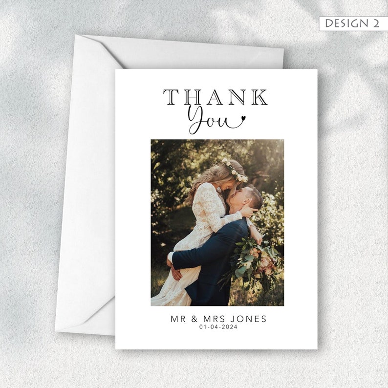 Foto-Hochzeits-Dankeskarte mit Foto, Dankes-Fotokarte, personalisierte Dankeskarten, einfaches Dankeschön Bild 3