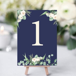 Navy Eucalyptus Foliage Wedding Table Number Cards, Table Name, Wedding Decor Seating Number