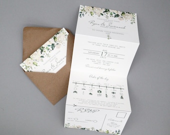 White Rose Floral Wedding Concertina Invitation Invites Wedding Invites