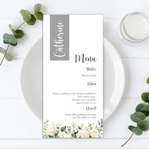 Bedrukt wit gebladerte bruiloftsmenukaarten Dinermenu's Bruiloft Ontbijtmenu Naam Plaats: