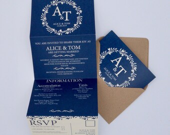 Classic Navy Wedding Concertina Invitation Invites Personalised Invitations Wedding Invites