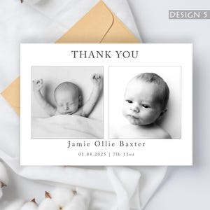 de remerciement personnalisée avec photo | Faire-part de naissance personnalisé | Note de remerciement pour baby shower ou baptême | Souvenir de bébé imprimé