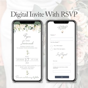 Online-RSVP Digitale Hochzeitseinladung | Website-Link | Personalisierte elektronische Handy einladen | Weiße Rose