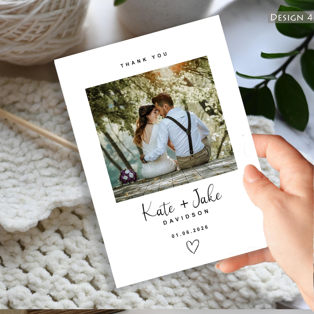 Personalised Wedding Thank You Cards With Photo, Customised With Names ...