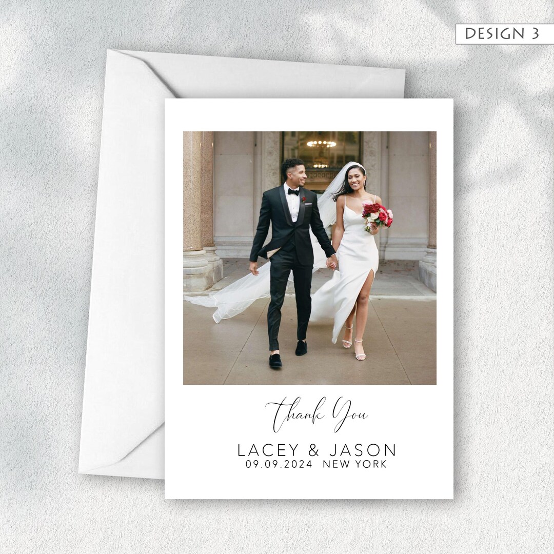 Wedding Thank You Cards With Photo, Personalised Flat or Folded Cards ...