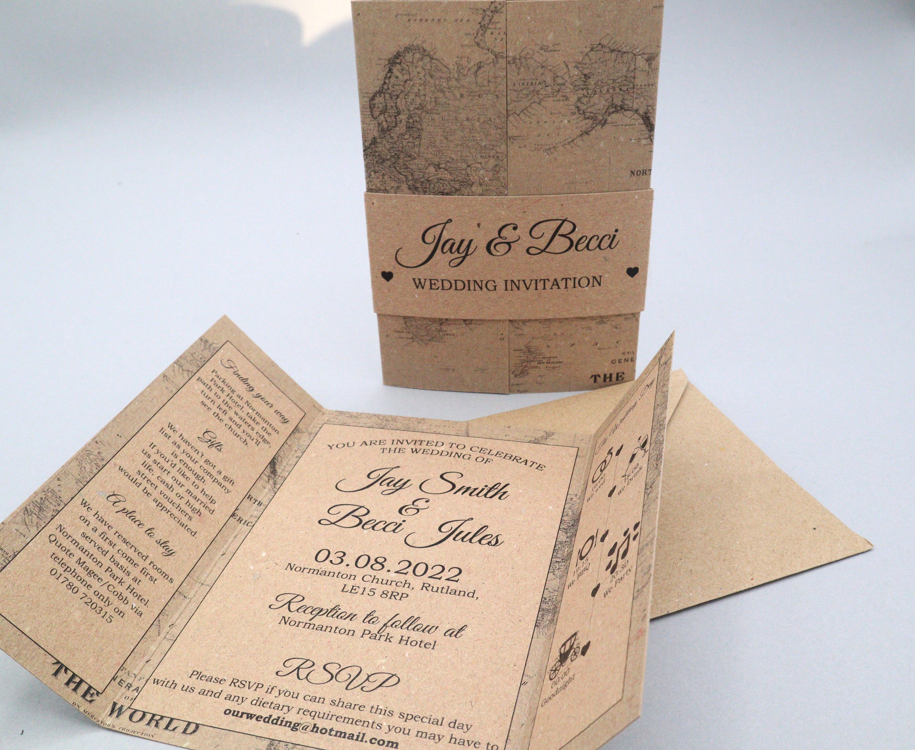 Details about   Gatefold Vintage Map Kraft Day or Evening Personalised Wedding Invitations 
