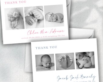 de remerciement personnalisée pour bébé avec photo | carte personnalisée nouveau-né | Note de remerciement pour baby shower ou baptême | Souvenir de bébé imprimé