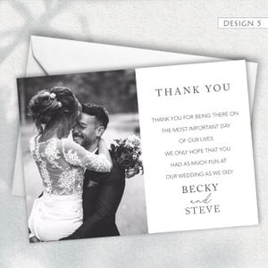 Tarjetas de agradecimiento de boda / Personalizadas con foto y mensaje / Juego de papelería sofisticado / Incluye sobres