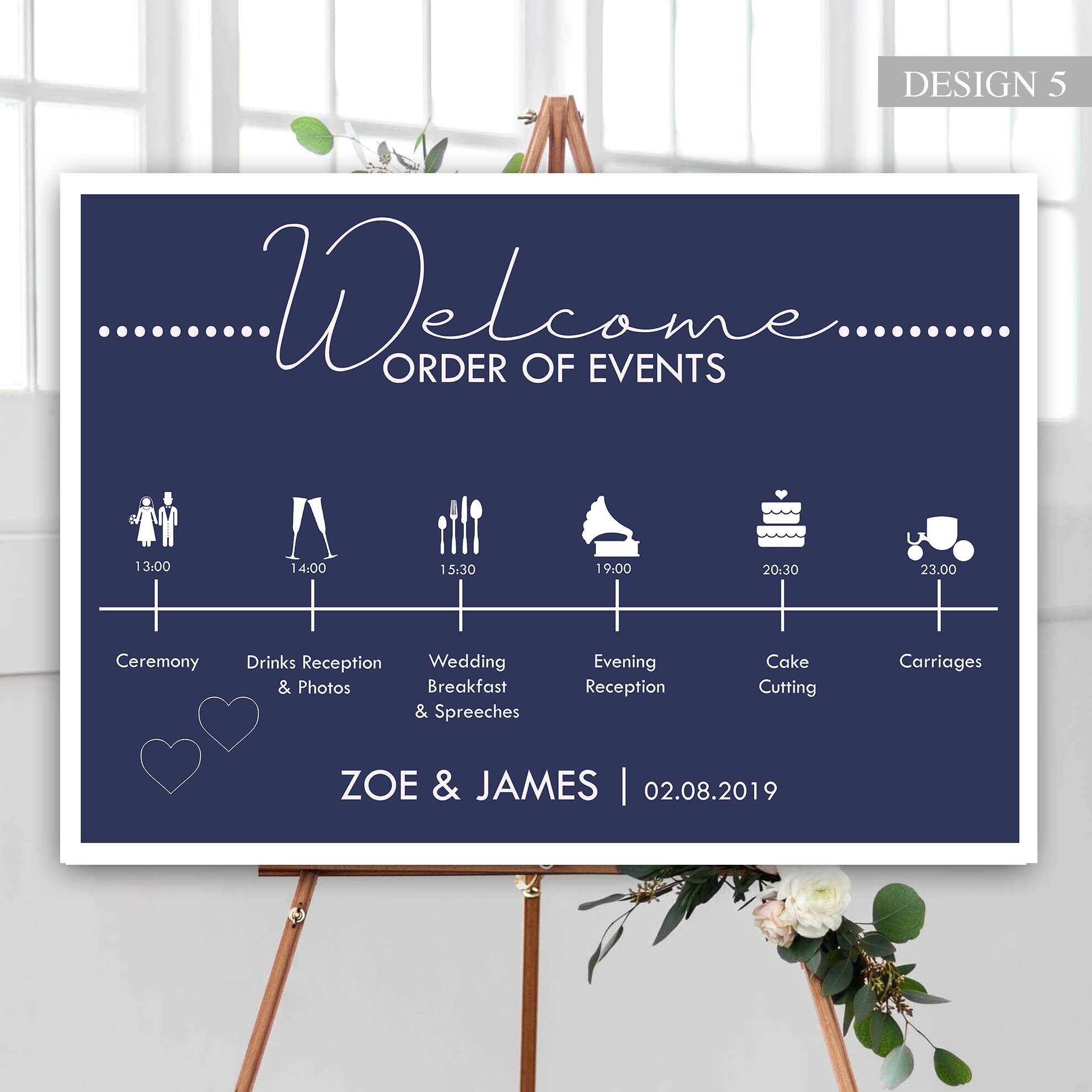 Navy Blue Order of the Day Personalised Wedding Welcome Sign Printed ...