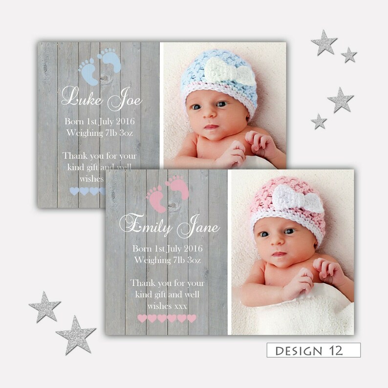 Birth Announcement Thank You Cards Baby Thank You Card With Etsy