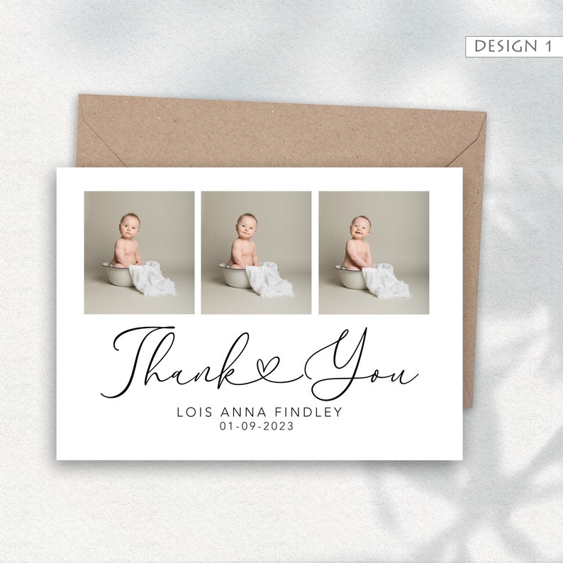 Simple Personalised New Baby Thank You Cards, Photo Birth Announcement image 5