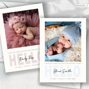 Tarjetas de agradecimiento con foto para anuncio de nacimiento y bebé: agradecimiento personalizado para niño o niña