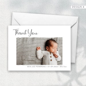 Simple Personalised New Baby Thank You Cards, Photo Birth Announcement