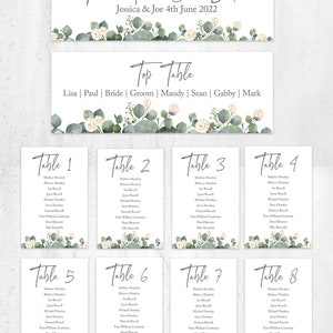 Wedding Table Plan Cards Eucalyptus and White Rose