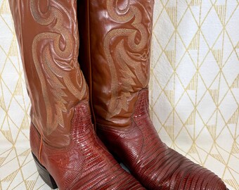 Tony Lama Black Leather and Reptile Cowboy Boots, Mens Size  display picture 3