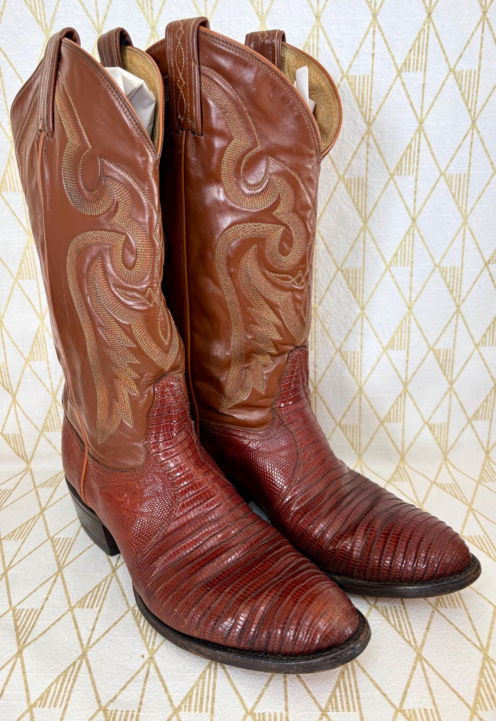 Bottes Cowboy Tony Lama Vintage El Paso Texas - Taille Probable 7.5-8, Occasion Bon état
