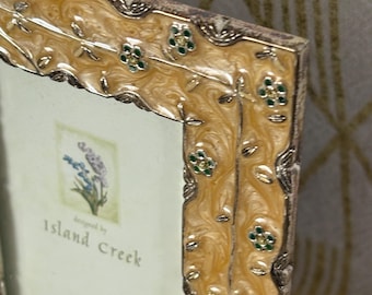 Vintage 2”x3” tan and silver ornate photo frame rhinestones designed by Island Creek