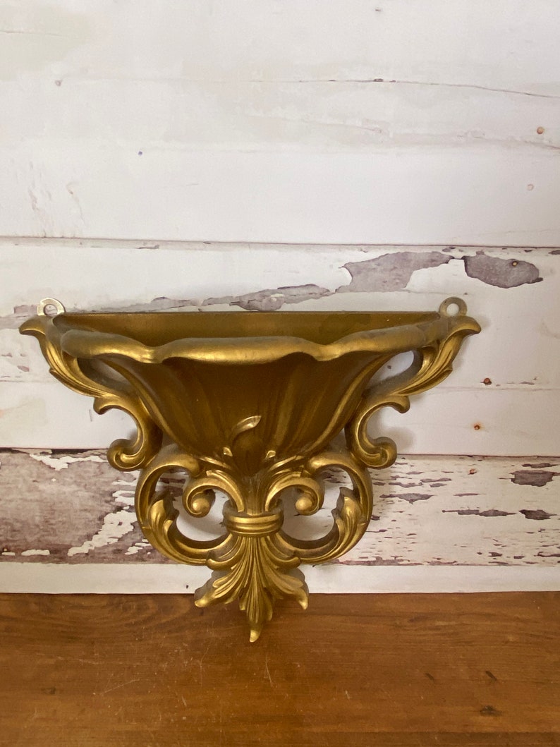 MCM Gold Wall Sconce Shelf Hollywood Regency Etsy