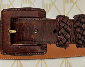Brighton Brown Leather Snakeskin‎ Belt L Vintage Brighton Leather Snakeskin-embossed Belt With  main image 4