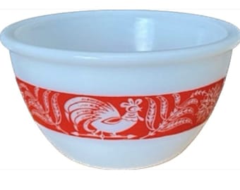 Vintage Hazel Atlas Red Rooster Chicken Band Mixing Nesting Bowl