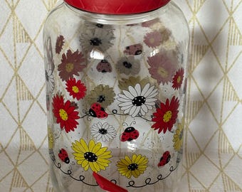 Vintage Sun tea or lemonade gallon dispenser lady bugs and daisies with red lid
