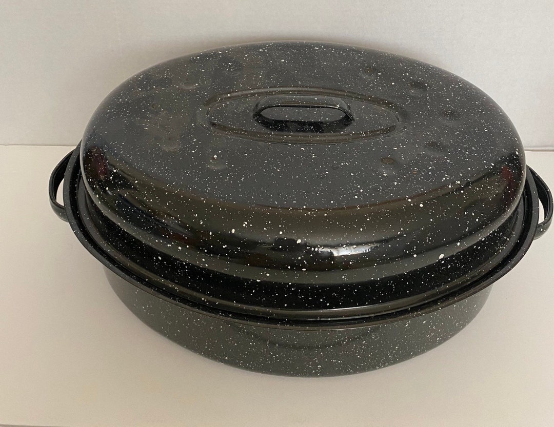 Vintage Roasting Pan Black and White Speckled Etsy
