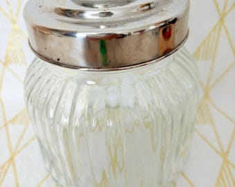 Vintage clear glass jar with screw on metal lid airtight