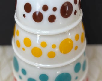 Vintage Hazel Atlas polka dot nesting bowls retro kitchen MCM kitchen