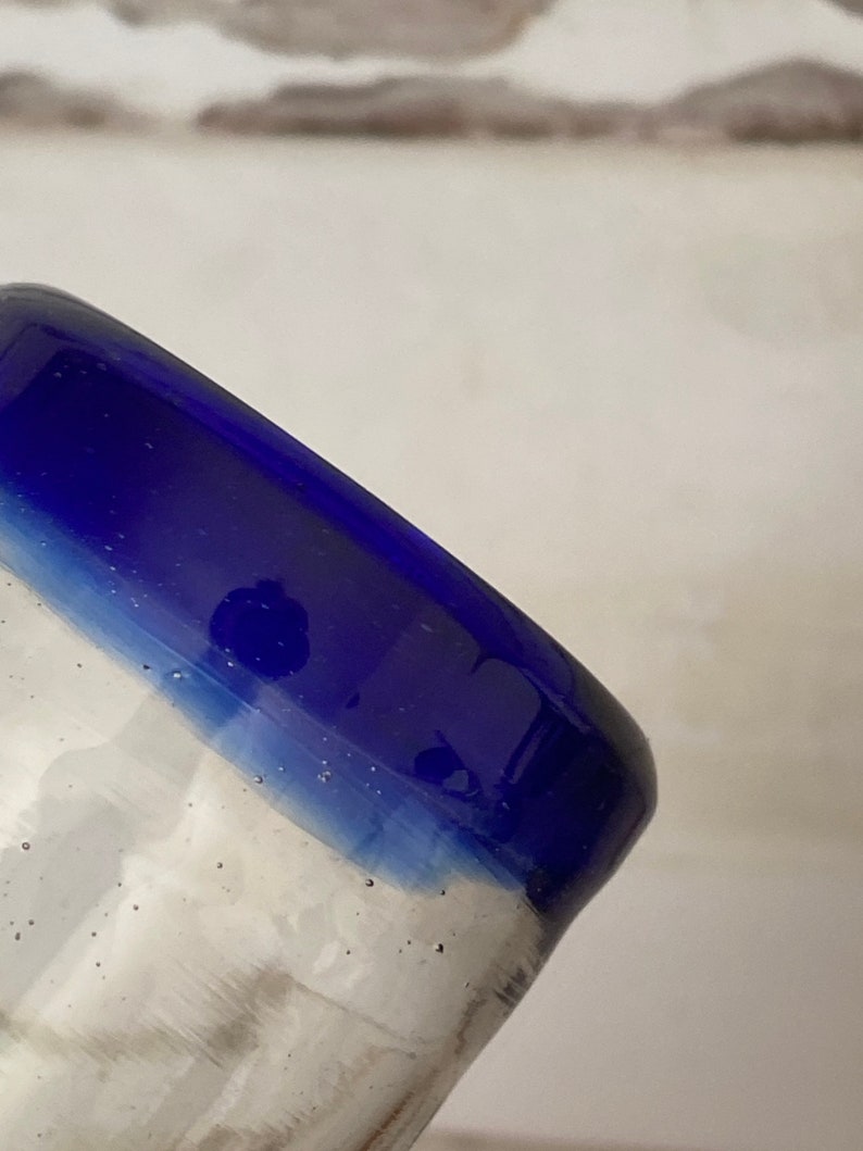 Vintage handblown 3 blue /& turquoise handblown shot glass Mexico