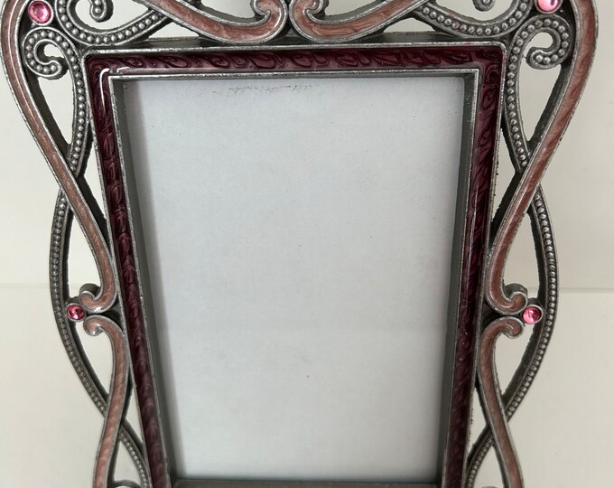 Vintage 4”x6” Pewter Finish With Pink Rhinestones Photo Frame - Etsy